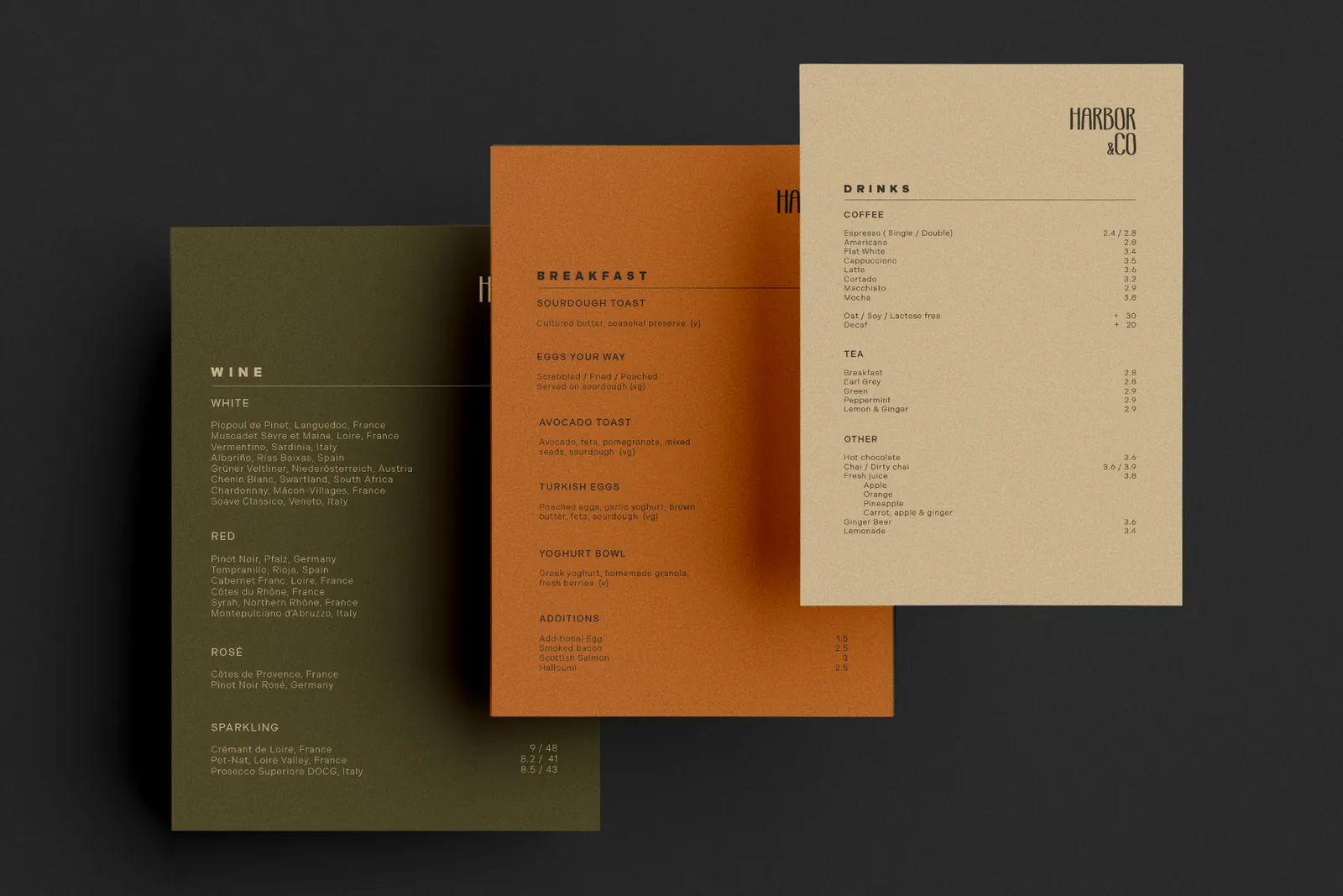 Harbor & Co. day and evening menus